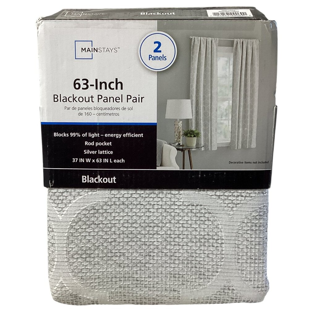 Mainstays: 99% Blackout Lattice Textured Grommet Curtain Panel Pair, 37x 63 in.